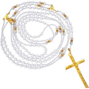 Nosiny Cross Shaped Wedding Lasso Handcrafted Lazo Para Boda Catolica Recuerdos De Boda Crystal Wedding Rosary with Gift Box for Wedding Ceremony (Gold)