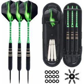 Steel Tip Darts 3 Pack 23 Grams Professional Darts Metal Tip Set with Brass Barrels Aluminum Shafts Extra 3 PVC Dart Shafts 8 Flight Protectors 12 Rubber O-Rings Dart Storage Case