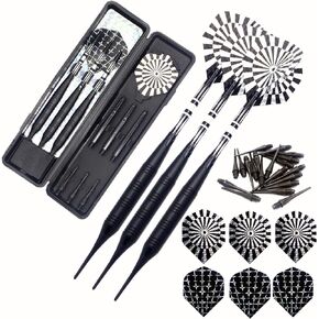 Soft Tip Darts Set for Electronic Dart Board 18/22g Plastic Tip Darts Set with Brass Barrels&Aluminum Shafts, 6 Flights 3 Spare Plastic Dart Shaft 20 Soft Tips Portable Case
