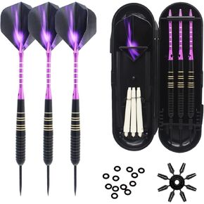 Steel Tip Darts 3 Pack 23 Grams Professional Darts Metal Tip Set with Brass Barrels Aluminum Shafts Extra 3 PVC Dart Shafts 8 Flight Protectors 12 Rubber O-Rings Dart Storage Case