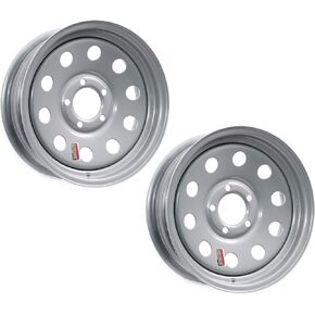 Two Boat Trailer Rims Wheels 15 in. 15X6 5 Lug Hole Bolt Silver Modular Design