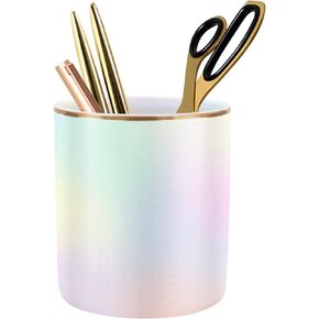 WAVEYU Pen Holder for Desk, Pencil Cup Holder for Desk, Cute Floral Makeup Brush Holder Durable Ceramic Flower Design Desk Pencil Organizer for Office, Classroom, Black