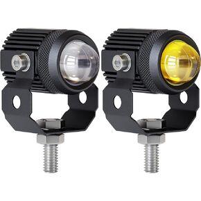 Zmoon Motorcycle LED Driving Fog Lights 60W White and Amber LED Pods Projector Lights 1.3" Aux Spotlight, Compatible with Jeep Tractor Truck ATV UTV SUV Boat etc. (2 pack)