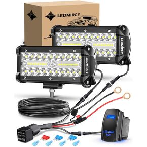 7 Inch LED Light Bar Kit with Rocker Switch Wire Harness 2PCS 24000LM LED Pod Lights Triple Rows White Spot Flood Combo Beam Off Road Lights for Truck ATV SUV UTV Boat IP68 Waterproof