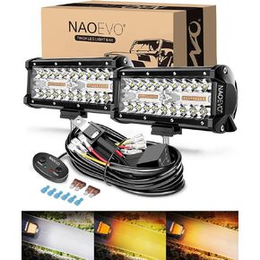 شريط إضاءة LED 7 بوصة من NAOEVO، 240 وات 24,000 لومن مصابيح الضباب/القيادة للطرق الوعرة مع 2 مجموعة أدوات تسخير الأسلاك، شعاع كومبو فيضان البقع، مصابيح عمل LED لشاحنة القارب UTV ATV Jeep، عبوتان (أبيض)