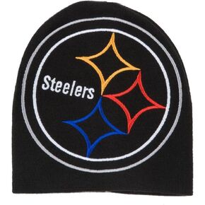 Pittsburgh Steelers Oversized Hype Big Logo Skull Cap - NFL Cuffless Beanie Knit Hat Black