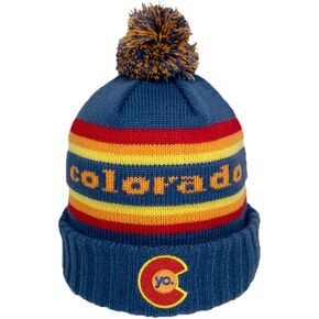 YoColorado Retro Flyer Colorado Pom Beanie - Mountain Winter Hats for Men or Women, Custom Warm Stocking Stuffers Ski Caps