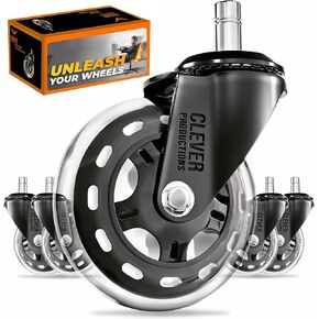 Replacement Office Chair Wheels - 98% Universal Fit Caster Wheels (3" Set of 5) Replacement Wheels for Office Chair - Desk Chair Wheels for Hardwood Tile Vinyl Carpet - Office Chair Wheel Replacement
