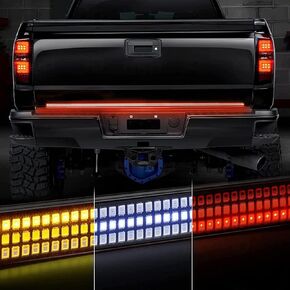 Amexmart 48''/49'' Tailgate Light Bar Triple Row LED Tailgate Light Strip with Red Running Brake Lights White Reverse Amber Turn Signal Lights