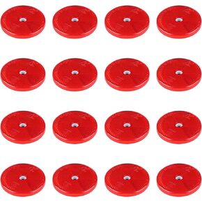 16 Pack Front Reflector Round Reflector for Driveway Fence Gate Posts Trailers Safety Reflectors with Center Mounting Holes Automobiles Boats Mailboxes Reflector (Red)
