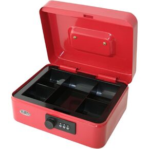 BIRD 8 Cash Box with Combination Lock and Removable 5 Section Coin Tray - RED Petty Cash Tin