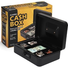 Cash Box - Extra Large Money Safe for Cash- Foldable Money Box Organizer - Lock for Safety - Extra Compartment - Handle (9.5"x 11.75"x 3.5")