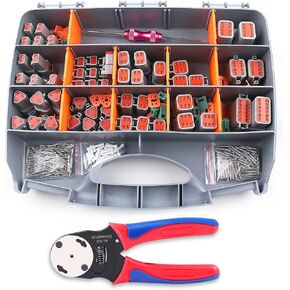 Knoweasy 338pcs DT Deutsch Connector Kit - 2/3/4/6/8/12 Pin Connectors, Deutsch Crimping Tool, Removal Tool, Waterproof Automotive Electrical Connector