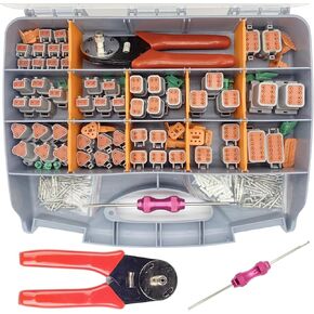 338PCS Deutsch Connector Kit with Crimper,2 3 4 6 8 12 Pin Connectors,Crimping Tool(12-20AWG), DT Pin Removal Tool,Size 16 Solid Terminal Contacts(14-20AWG), Automotive Electrical Wire Connectors