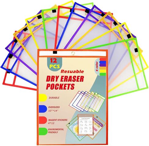 Dry Erase Pockets Magnetic Dry Erase Sleeves, Reused Plastic Sheet Protectors Paper Sheet Holder for Classroom Teacher Students Supplies in Kuwait