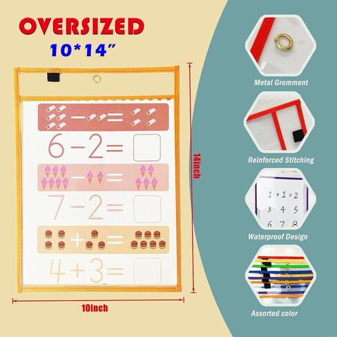 Dry Erase Pockets Magnetic Dry Erase Sleeves, Reused Plastic Sheet Protectors Paper Sheet Holder for Classroom Teacher Students Supplies in Kuwait