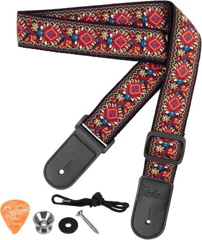 BestSounds حزام القيثارة، أحزمة كتف Uke Mandolin قابلة للتعديل من نسيج الجاكار للبالغين والأطفال، ملحقات أزرار القيثارة (أزرق مخضر) in Kuwait