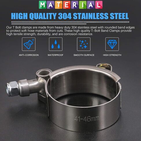 Glarks 8Pcs 41-46mm Stainless Steel T-Bolt Hose Clamps Turbo Intake Soft Hose Intercooler Clamps in Kuwait