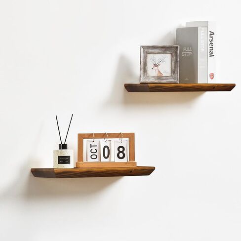 Wood Floating Shelves for Wall Set of 2 | Natural Wood Floating Book Shelves Bathroom Bedroom Living Room Modern Decor 6.7" Wide Floating Shelf | Black Floating Shelves in Kuwait