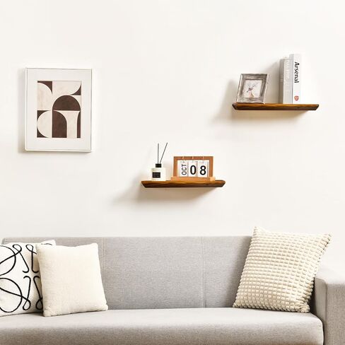 Wood Floating Shelves for Wall Set of 2 | Natural Wood Floating Book Shelves Bathroom Bedroom Living Room Modern Decor 6.7" Wide Floating Shelf | Black Floating Shelves in Kuwait