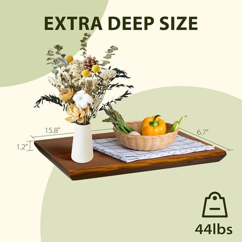 Wood Floating Shelves for Wall Set of 2 | Natural Wood Floating Book Shelves Bathroom Bedroom Living Room Modern Decor 6.7" Wide Floating Shelf | Black Floating Shelves in Kuwait