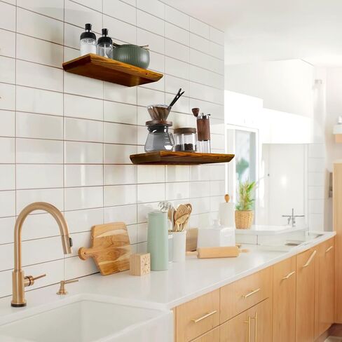 Wood Floating Shelves for Wall Set of 2 | Natural Wood Floating Book Shelves Bathroom Bedroom Living Room Modern Decor 6.7" Wide Floating Shelf | Black Floating Shelves in Kuwait