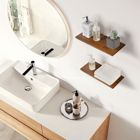 Wood Floating Shelves for Wall Set of 2 | Natural Wood Floating Book Shelves Bathroom Bedroom Living Room Modern Decor 6.7" Wide Floating Shelf | Black Floating Shelves in Kuwait