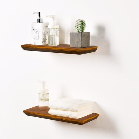 Wood Floating Shelves for Wall Set of 2 | Natural Wood Floating Book Shelves Bathroom Bedroom Living Room Modern Decor 6.7" Wide Floating Shelf | Black Floating Shelves in Kuwait