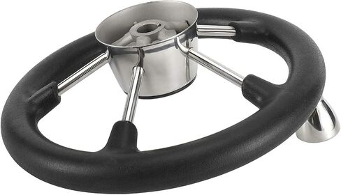 NovelBee 11-1/2 Inch Stainless Steel 5 Spoke Boat Marine Destroyer Steering Wheel with Black PU Foam (With Knob) in Saudi Arabia
