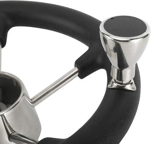 NovelBee 11-1/2 Inch Stainless Steel 5 Spoke Boat Marine Destroyer Steering Wheel with Black PU Foam (With Knob) in Saudi Arabia