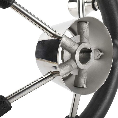 NovelBee 11-1/2 Inch Stainless Steel 5 Spoke Boat Marine Destroyer Steering Wheel with Black PU Foam (With Knob) in Saudi Arabia