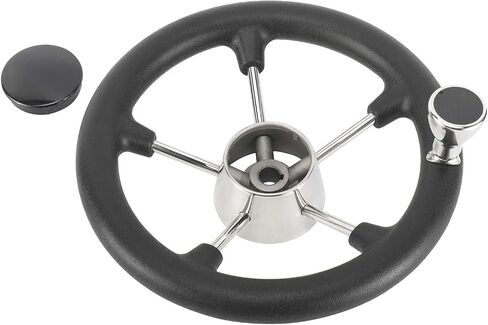 NovelBee 11-1/2 Inch Stainless Steel 5 Spoke Boat Marine Destroyer Steering Wheel with Black PU Foam (With Knob) in Saudi Arabia