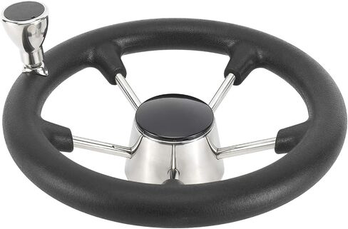 NovelBee 11-1/2 Inch Stainless Steel 5 Spoke Boat Marine Destroyer Steering Wheel with Black PU Foam (With Knob) in Saudi Arabia
