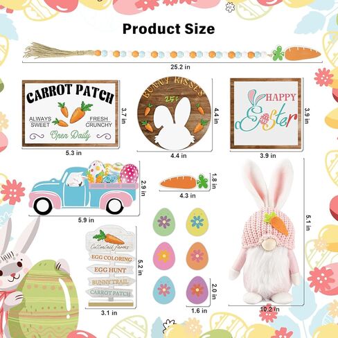 Easter Gnome and Wooden Sign Decorations Set, Spring Bunny Plush Doll and Table Small Sign, Rustic Farmhouse Home Kitchen Room Decor for Tiered Tray, Fireplace, Tabletop, Shelf (8 PCS) in Kuwait