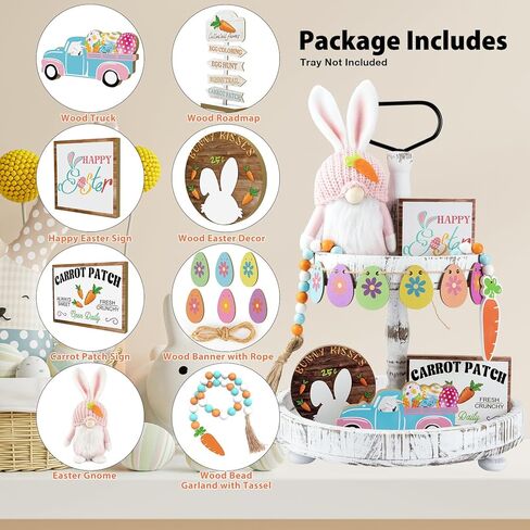 Easter Gnome and Wooden Sign Decorations Set, Spring Bunny Plush Doll and Table Small Sign, Rustic Farmhouse Home Kitchen Room Decor for Tiered Tray, Fireplace, Tabletop, Shelf (8 PCS) in Kuwait