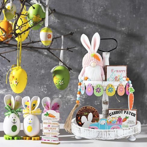 Easter Gnome and Wooden Sign Decorations Set, Spring Bunny Plush Doll and Table Small Sign, Rustic Farmhouse Home Kitchen Room Decor for Tiered Tray, Fireplace, Tabletop, Shelf (8 PCS) in Kuwait