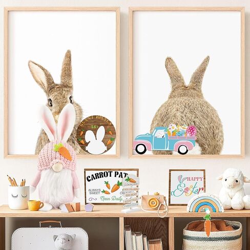 Easter Gnome and Wooden Sign Decorations Set, Spring Bunny Plush Doll and Table Small Sign, Rustic Farmhouse Home Kitchen Room Decor for Tiered Tray, Fireplace, Tabletop, Shelf (8 PCS) in Kuwait