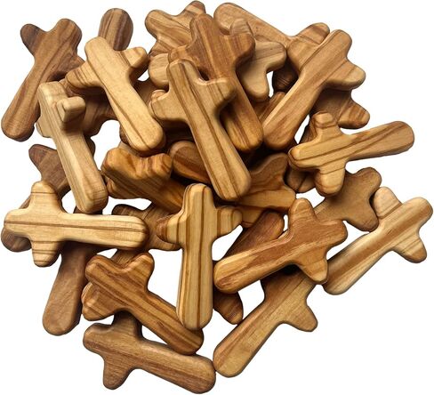 30 Pieces Small Olive Wood Crosses, Holding Crosses, 2.56in Portable Prayer Crosses with Certificate and Pocket in Saudi Arabia
