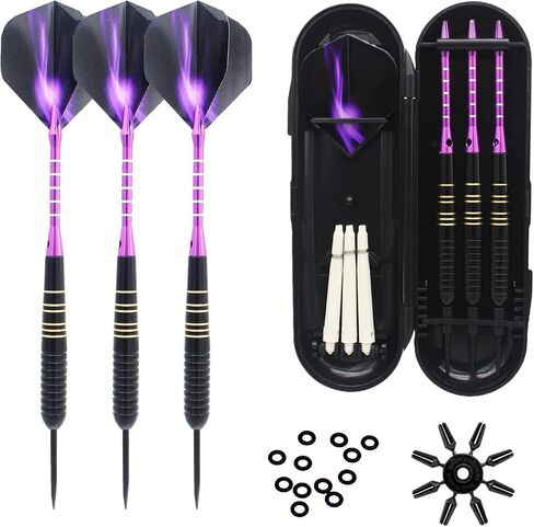 Steel Tip Darts 3 Pack 23 Grams Professional Darts Metal Tip Set with Brass Barrels Aluminum Shafts Extra 3 PVC Dart Shafts 8 Flight Protectors 12 Rubber O-Rings Dart Storage Case in Saudi Arabia