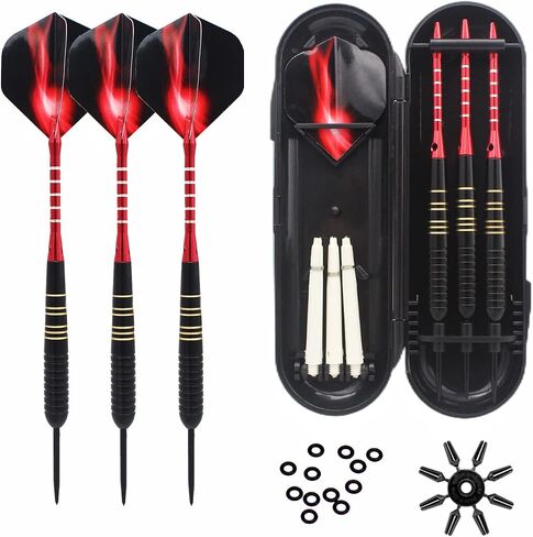 Steel Tip Darts 3 Pack 23 Grams Professional Darts Metal Tip Set with Brass Barrels Aluminum Shafts Extra 3 PVC Dart Shafts 8 Flight Protectors 12 Rubber O-Rings Dart Storage Case in Saudi Arabia