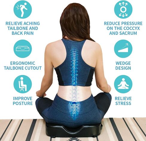 Gel Memory Foam Office Chair & Car Seat Cushion with Non-Slip Bottom – Tailbone Pain Relief Cushion, Ergonomic, Orthopedic Sciatica & Coccyx Pillow Cushion in Saudi Arabia