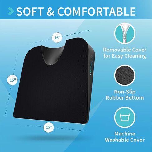 Gel Memory Foam Office Chair & Car Seat Cushion with Non-Slip Bottom – Tailbone Pain Relief Cushion, Ergonomic, Orthopedic Sciatica & Coccyx Pillow Cushion in Saudi Arabia