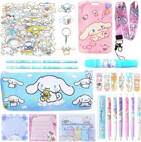 Kawaii Cute Cartoon School Office Supplies Stationery Gifts Set Includes Pencil Case,Pens,Sticky Note,Pins,Ruler,Eraser,Bookmarks,Stickers,Keychain,ID Card Holder for Girls Kids in Saudi Arabia