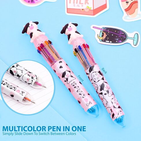 Primo Lines Kawaii Pencil Case and Complete 61 PCS Pink Stationary Set with Pop Up Cute Boba Case, 8 Pens, 50 Bubble Tea Stickers, Multi Color Pen For School Supplies in Saudi Arabia