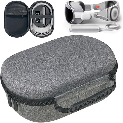 Hard Carrying Case For Apple Vision Pro - Grey | Compatible with Battery & Charger Accessories, Handheld Design Travel Case,Shockproof & Waterproof in Saudi Arabia