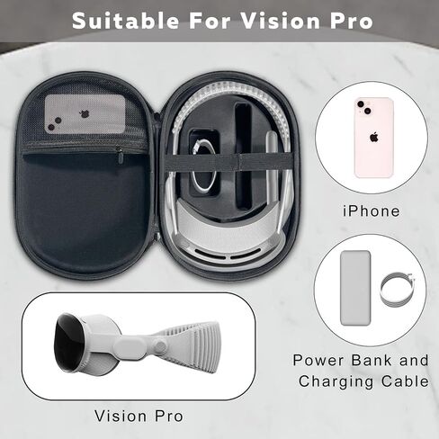 Hard Carrying Case For Apple Vision Pro - Grey | Compatible with Battery & Charger Accessories, Handheld Design Travel Case,Shockproof & Waterproof in Saudi Arabia