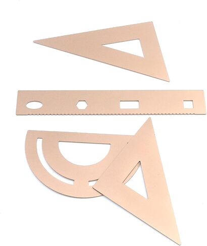 4 Pack Gold Metal Protractor Geometry Tool Aluminum Ruler Set 15cm for Students Teacher (2 Pcs Triangular Ruler + Protractor + Straight Ruler) School Office Metric System Scale Drafting Drawing in Saudi Arabia