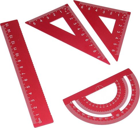 4 Pack Gold Metal Protractor Geometry Tool Aluminum Ruler Set 15cm for Students Teacher (2 Pcs Triangular Ruler + Protractor + Straight Ruler) School Office Metric System Scale Drafting Drawing in Saudi Arabia