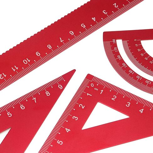 4 Pack Gold Metal Protractor Geometry Tool Aluminum Ruler Set 15cm for Students Teacher (2 Pcs Triangular Ruler + Protractor + Straight Ruler) School Office Metric System Scale Drafting Drawing in Saudi Arabia