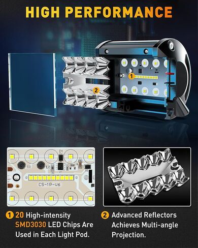 مصابيح LED NAOEVO مقاس 4 بوصات، 120 وات 12000 لومن LED للضباب/القيادة/الطرق الوعرة، شريط إضاءة LED مع مجموعة فيضان موضعي، مصابيح عمل مكعبة LED لشاحنة القارب ATV UTV بيك اب جيب، قطعتان (أبيض) in Kuwait